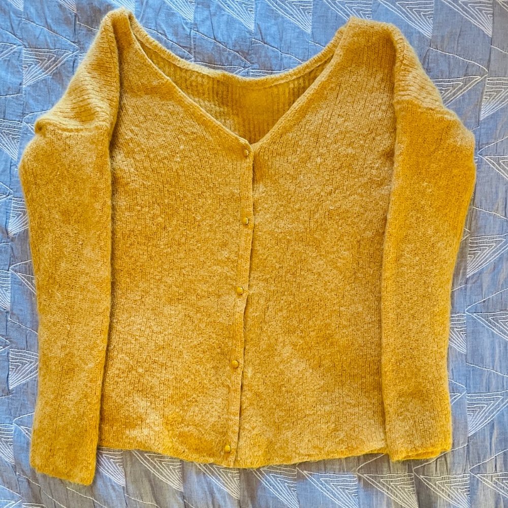 Sezane Women's Gaspar Cardigan and Yellow Mohair/Alpaca Blend Size Medium